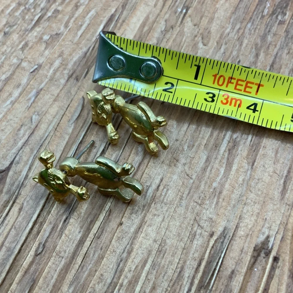 Cat Kitten Vintage Korea Gold Tone Ear Jacket Dangle Stud Earrings